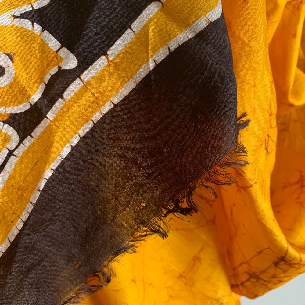 Patterned Tumeric Silk Sari / Shawl - image 4